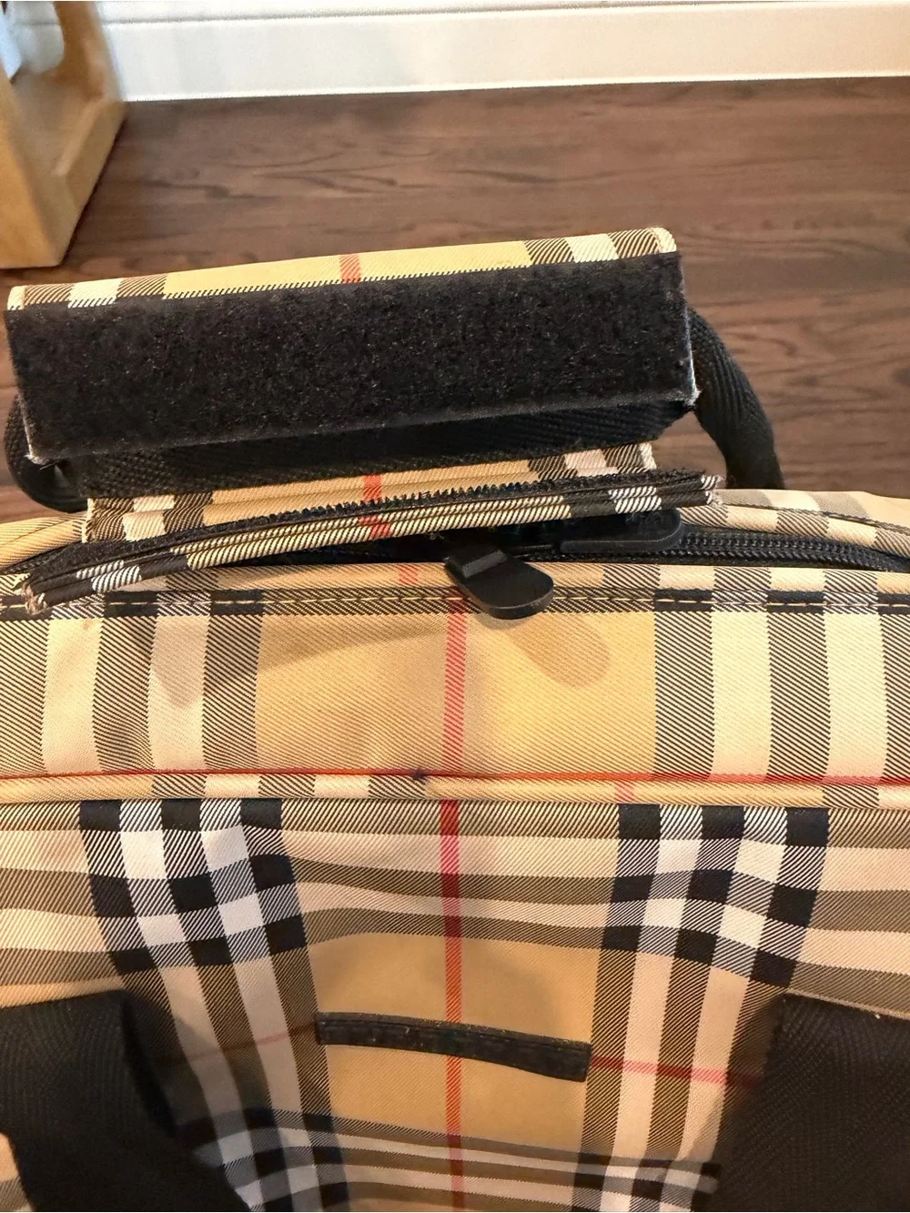 Burberry Beige Plaid Duffel with Black Base and Straps